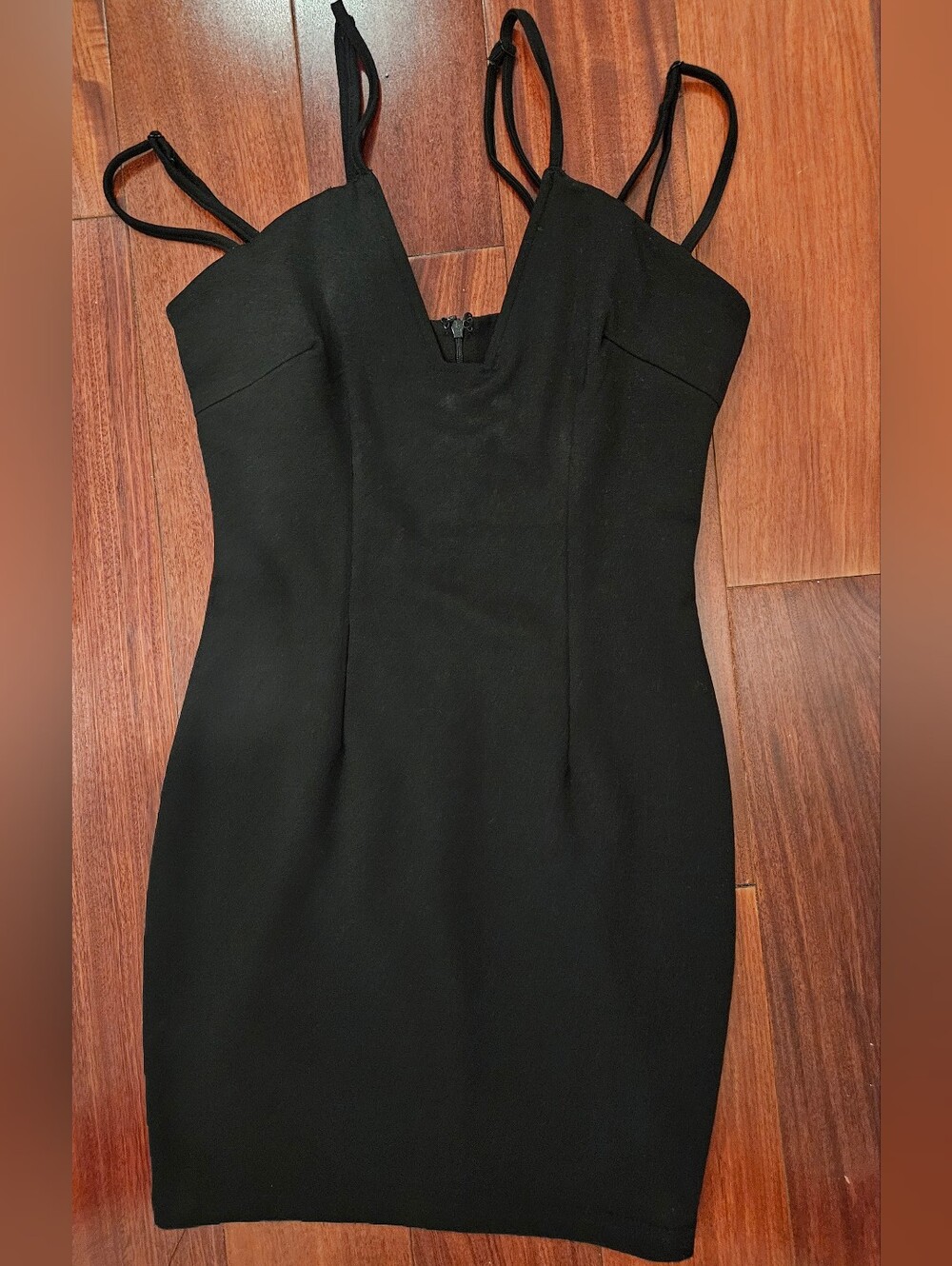 Black Strappy V-Neck Bodycon Dress
